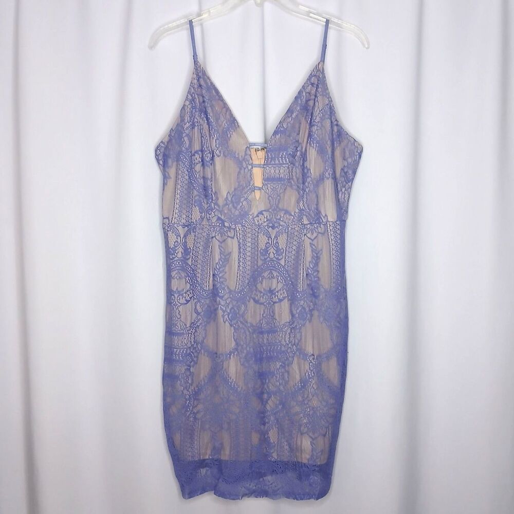 Charlotte Russe Spaghetti Strap Dress V-neck Purple Lace Lined Bodycon Womens 1X